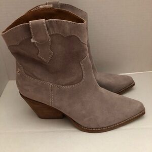 Zodiac Tan Suede Heeled Boots with Stacked Heel